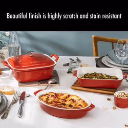 Staub Ceramics 4-pc Baking Pans Set  Casserole Dish with Lid  Brownie Pan  Cherry