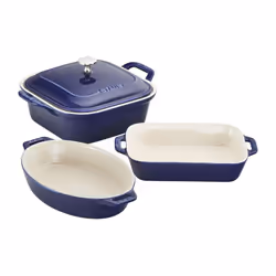 Staub Ceramics 4-pc Baking Pans Set Casserole Dish with Lid Brownie Pan Dark Blue