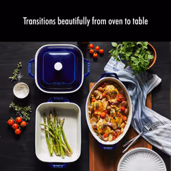 Staub Ceramics 4-pc Baking Pans Set  Casserole Dish with Lid  Brownie Pan  Dark Blue