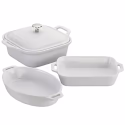Staub Ceramics 4-pc Baking Pans Set  Casserole Dish with Lid  Brownie Pan  White