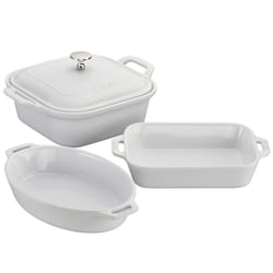 Staub Ceramics 4-pc Baking Pans Set  Casserole Dish with Lid  Brownie Pan  White