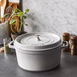 Staub Cast Iron 7-qt Round Cocotte - White Truffle  Made in France