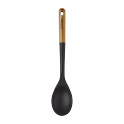 STAUB Serving Spoon  Great for Scooping Sides and Serving Hearty Stews  Durable BPAFree Matte Black Silicone  Acacia Wood Handl