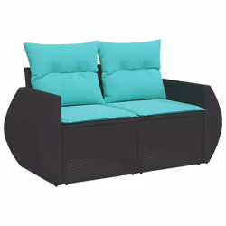 vidaXL 4 Piece Patio Sofa Set with Cushions Black Poly Rattan