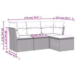 vidaXL 4 Piece Patio Sofa Set with Cushions Black Poly Rattan