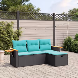 vidaXL 4 Piece Patio Sofa Set with Cushions Black Poly Rattan