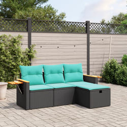 vidaXL 4 Piece Patio Sofa Set with Cushions Black Poly Rattan