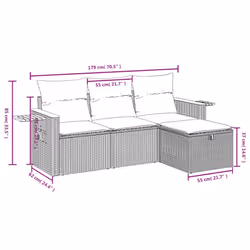 vidaXL 4 Piece Patio Sofa Set with Cushions Black Poly Rattan