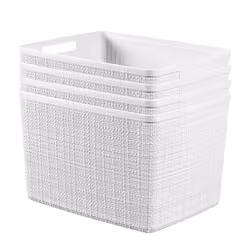 Curver Set of 4 Jute Large Decorative Plastic Organization and Storage Baskets Perfect Bins for Home Office  Closet Shelves   ...