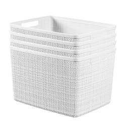 Curver Set of 4 Jute Large Decorative Plastic Organization and Storage Baskets Perfect Bins for Home Office  Closet Shelves  Kitchen Pantry and All Be