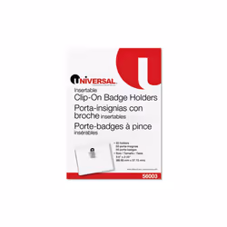 Universal 56003 Clip-On Clear Badge Holders with Inserts, Top Load, 2.25 x 3.5, White, 50-Box