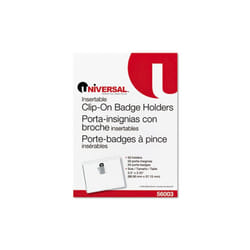 Universal 56003 Clip-On Clear Badge Holders with Inserts, Top Load, 2.25 x 3.5, White, 50-Box