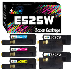 Dell (Set of 5) 4Benefit 2K/C/Y/M Compatible E525 E525W Toner Cartridge 525W Color 5-Pack Used E525W Color Laser Wireless Printer (593-BBJX 593-BBJU 5