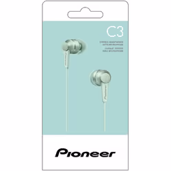Pioneer SE-C3T(GR) In-Ear Headphones (Aluminium body, Control panel, Microphone, Silicone earplug, light-compact-convenient, Industrial Design, for iP