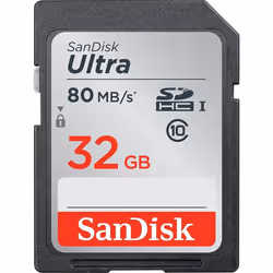 SanDisk SDSDUNC-032G-GN6IN Ultra SDHC Memory Card Up to 80 MB/s, Class 10, U1, 32 GB, Black/Grey