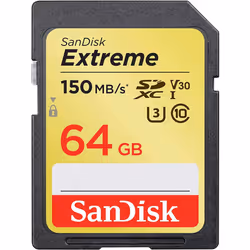 SanDisk Extreme 64GB SDXC Memory Card up to 150MB/s, Class 10, U3, V30
