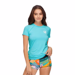 Body Glove Women's Standard Smoothies in-Motion Solid Short Sleeve Rashguard with UPF 50+ Sea Mist Large