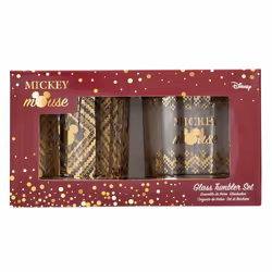 Mickey Mouse tumbler Glass Set Gold Mickey new Official Boxed