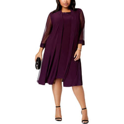 R&M Richards Women's Plus Size Formal Knee Length Jacket Dress  Plum
