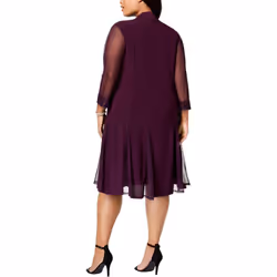 R&M Richards Women's Plus Size Formal Knee Length Jacket Dress  Plum