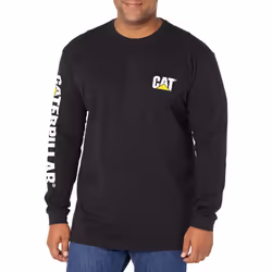 Caterpillar Men's Trademark Banner Long Sleeve Tee Shirts with Center Back Neck Wire Management Loop and CAT Logo  Black - Sm ...