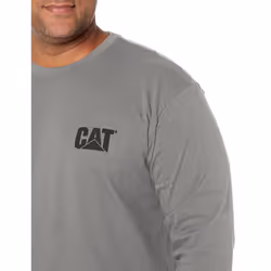 Caterpillar Men's Trademark Banner Long Sleeve Tee Shirts with Center Back Neck Wire Management Loop and CAT Logo  Dark Heather Grey  Large Tall