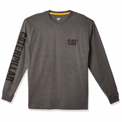 Caterpillar Men's Trademark Banner Long Sleeve Tee Shirts with Center Back Neck Wire Management Loop and CAT Logo  Dark Heather Grey  Large Tall