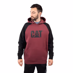 Caterpillar Raglan Cotton Men's Red Hooded Sweatshirt - Red, XXXL