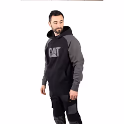 Caterpillar Raglan Cotton Men's Black Hooded Sweatshirt - Black, L