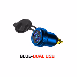 Motorcycle Aluminium DIN Hella Plug Dual USB Quick Charger Adapter LED - Blue