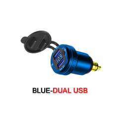 Motorcycle Aluminium DIN Hella Plug Dual USB Quick Charger Adapter LED - Blue