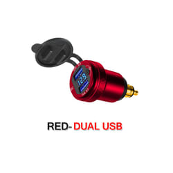Motorcycle Aluminium DIN Hella Plug Dual USB Quick Charger Adapter LED - Red