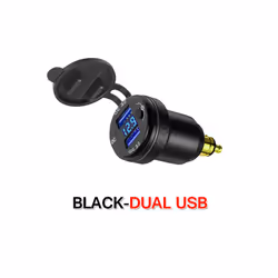Motorcycle Aluminium DIN Hella Plug Dual USB Quick Charger Adapter LED - Black