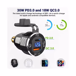Dual USB Quick Charger DIN Hella Type C Digital Display Adapter For BMW - C Red-Blue Light