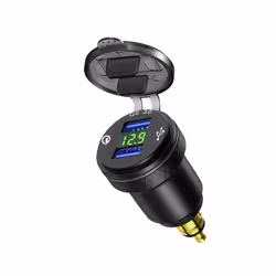 Dual USB Quick Charger DIN Hella Type C Digital Display Adapter For BMW - A Black Green