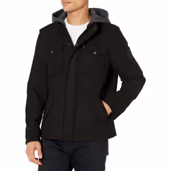 Levi's Men's Wool Blend Military Jacket with Hood  black  Medium