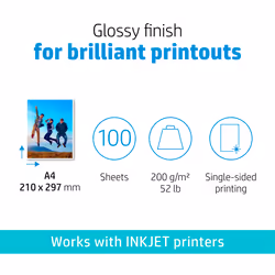 HP Everyday Photo Paper, Glossy, 200 g/m2, A4 (210 x 297 mm), 100 sheets - Additional view 6
