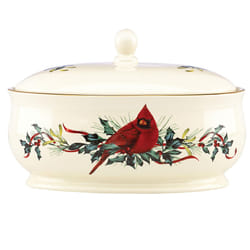 Lenox Winter Greetings Covered Dish  4.85 LB  Red & Green