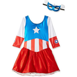 Rubie's Official Captain America + Mask Girls Fancy Dress Marvel Superhero Kids Childs Costume