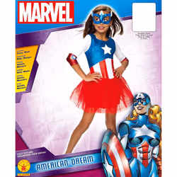 Rubie's Official Captain America + Mask Girls Fancy Dress Marvel Superhero Kids Childs Costume