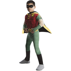 Rubie's Official DC Comic Teen Titan Robin Kids Costume, Deluxe Muscle Chest Super Hero Dress Up Large Age 8-10