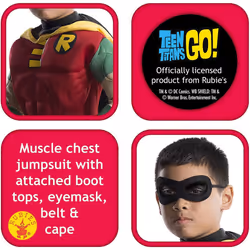 Rubie's Official DC Comic Teen Titan Robin Kids Costume, Deluxe Muscle Chest Super Hero Dress Up Large Age 8-10
