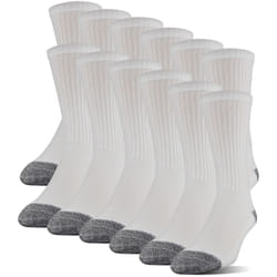 Gildan Men's Polyester Half Cushion Crew Socks  12-Pairs  White  Shoe