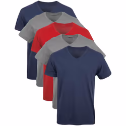 Gildan Men's V-Neck T-Shirts  Multipack  Style G1103  Navy/Charcoal/Cardinal Red (5-Pack)  Large