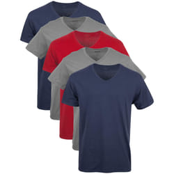 Gildan Men's V-Neck T-Shirts  Multipack  Style G1103  Navy/Charcoal/Cardinal Red (5-Pack)  Large