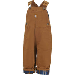 carhartt Little Boys Washed canvas Flannel Lined Bib Overall, carhartt Brown, 2T