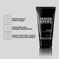 Redken Brews Holding Gel For Men  Medium Hold  Medium Shine  Flake-Free  Hair Gel 5 fl. oz