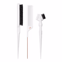 T3 Detail Set with Pintail Comb, Edge Brush, and Teasing Brush, Three-Piece Hair Brush and Comb Set with Premium Vegan Boar B ...