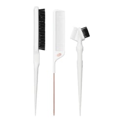 T3 Detail Set with Pintail Comb, Edge Brush, and Teasing Brush, Three-Piece Hair Brush and Comb Set with Premium Vegan Boar Bristles and Flexible Teet