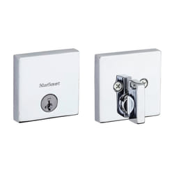 Kwikset Downtown Deadbolt Lock  Polished Chrome Square Exterior Keyed Front Entry Door  Pick Resistant SmartKey Rekey Security  Single Cylinder Dead B